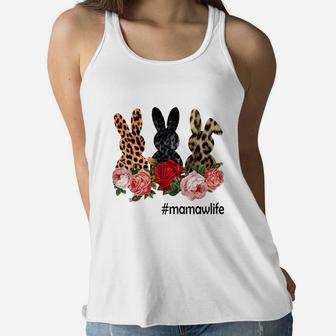 Cute Bunny Flowers Mamaw Life Happy Easter Sunday Floral Leopard Plaid Women Gift Ladies Flowy Tank - Seseable