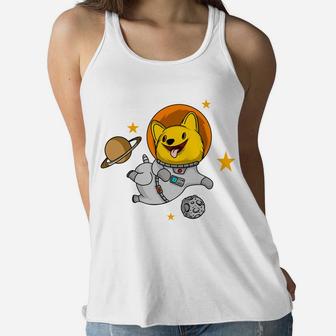 Cute Dog Astronaut Flying In Space Cartoon Puppy Women Flowy Tank - Seseable