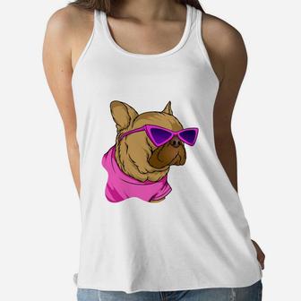 Cute Pug Dog Wearing Sunglasses Cool Pet Cartoon Animal Women Flowy Tank - Seseable