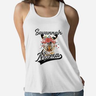 Cute Savannah Mama Flower Graphic Cat Lover Ladies Flowy Tank - Seseable