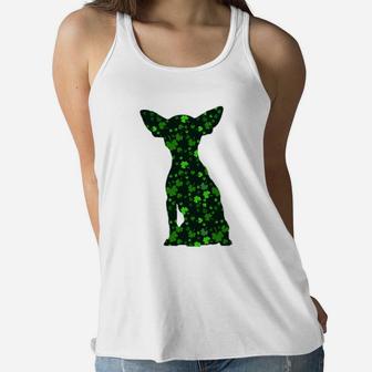 Cute Shamrock Chihuahua Mom Dad Gift St Patricks Day Awesome Dog Lovers Gift Ladies Flowy Tank - Seseable