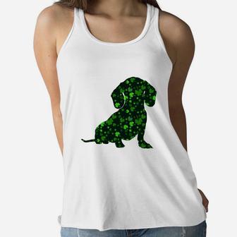 Cute Shamrock Dachshund Mom Dad Gift St Patricks Day Awesome Dog Lovers Gift Ladies Flowy Tank - Seseable