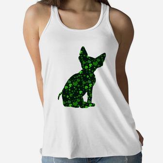 Cute Shamrock Devon Rex Mom Dad Gift St Patricks Day Awesome Cat Lovers Gift Ladies Flowy Tank - Seseable