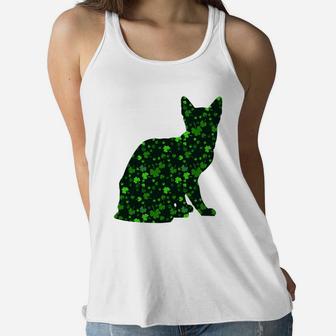 Cute Shamrock Egyptian Mau Mom Dad Gift St Patricks Day Awesome Cat Lovers Gift Ladies Flowy Tank - Seseable
