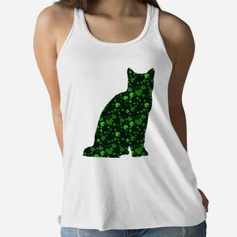 Cute Shamrock European Shorthair Mom Dad Gift St Patricks Day Awesome Cat Lovers Gift Ladies Flowy Tank - Seseable