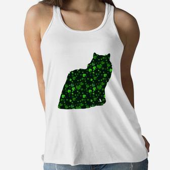 Cute Shamrock Himalayan Mom Dad Gift St Patricks Day Awesome Cat Lovers Gift Ladies Flowy Tank - Seseable