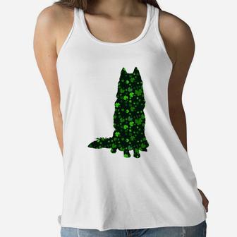 Cute Shamrock Husky Mom Dad Gift St Patricks Day Awesome Dog Lovers Gift Ladies Flowy Tank - Seseable