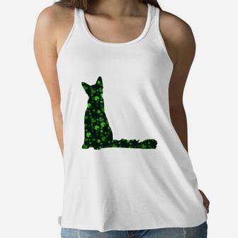 Cute Shamrock Laperm Mom Dad Gift St Patricks Day Awesome Cat Lovers Gift Ladies Flowy Tank - Seseable
