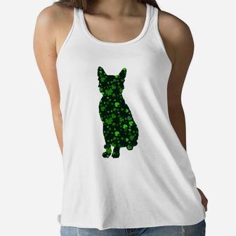 Cute Shamrock Lykoi Mom Dad Gift St Patricks Day Awesome Cat Lovers Gift Ladies Flowy Tank - Seseable