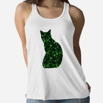 Cute Shamrock Manx Mom Dad Gift St Patricks Day Awesome Cat Lovers Gift Ladies Flowy Tank - Seseable