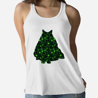 Cute Shamrock Norwegian Forest Mom Dad Gift St Patricks Day Awesome Cat Lovers Gift Ladies Flowy Tank - Seseable