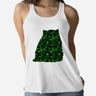 Cute Shamrock Persian Mom Dad Gift St Patricks Day Awesome Cat Lovers Gift Ladies Flowy Tank - Seseable