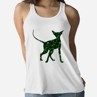 Cute Shamrock Peterbald Mom Dad Gift St Patricks Day Awesome Cat Lovers Gift Ladies Flowy Tank - Seseable