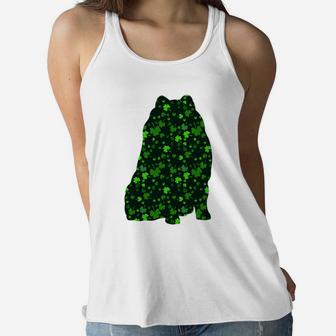 Cute Shamrock Pomeranian Mom Dad Gift St Patricks Day Awesome Dog Lovers Gift Ladies Flowy Tank - Seseable