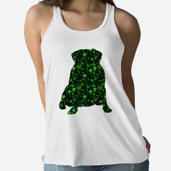 Cute Shamrock Pug Mom Dad Gift St Patricks Day Awesome Dog Lovers Gift Ladies Flowy Tank - Seseable