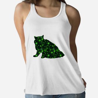 Cute Shamrock Selkirk Rex Mom Dad Gift St Patricks Day Awesome Cat Lovers Gift Ladies Flowy Tank - Seseable