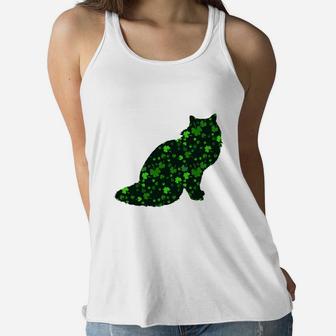 Cute Shamrock Siberian Mom Dad Gift St Patricks Day Awesome Cat Lovers Gift Ladies Flowy Tank - Seseable