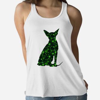 Cute Shamrock Sphynx Mom Dad Gift St Patricks Day Awesome Cat Lovers Gift Ladies Flowy Tank - Seseable