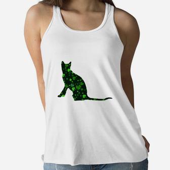 Cute Shamrock Toyger Mom Dad Gift St Patricks Day Awesome Cat Lovers Gift Ladies Flowy Tank - Seseable