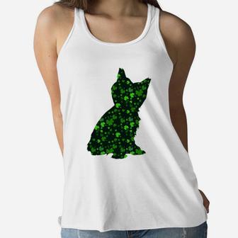Cute Shamrock Yorkshire Terrier Mom Dad Gift St Patricks Day Awesome Dog Lovers Gift Ladies Flowy Tank - Seseable