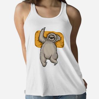 Cute Sloth Relaxing Funny Cartoon Gift Idea Women Flowy Tank - Seseable