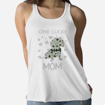 Dachshund One Lucky Mama St Patrick Day Dog Mom Great Gift Ladies Flowy Tank - Seseable