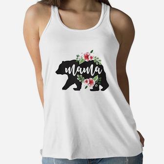Floral Mama Bear Flowers Botanical Mothers Day Ladies Flowy Tank - Seseable