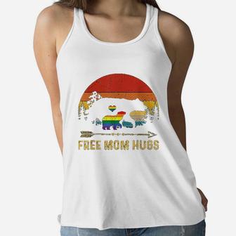 Free Mom Hugs Lgbt Pride Mama Bear Retro Gift Ladies Flowy Tank - Seseable