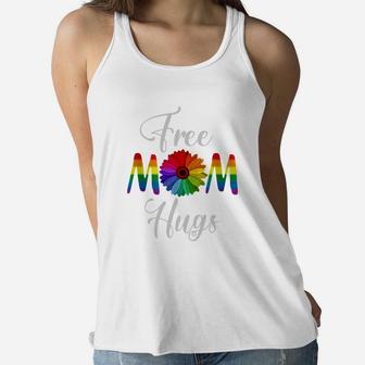 Free Mom Hugs Pride Rainbow Flower Ladies Flowy Tank - Seseable