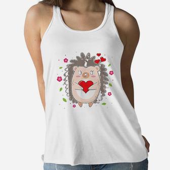 Funny Hedgehog Mom Lover Heart Valentines Day Ladies Flowy Tank - Seseable