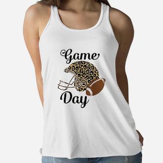 Game Day Football Helmet Leopard Print Sports Football Mom Gift Ladies Flowy Tank - Seseable