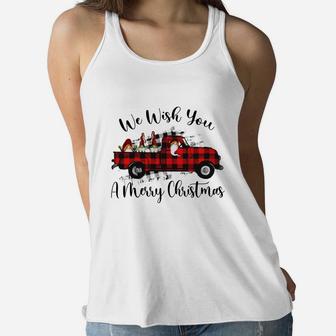 Gnomes We Wish You A Merry Christmas Red Plaid Car Women Flowy Tank - Seseable