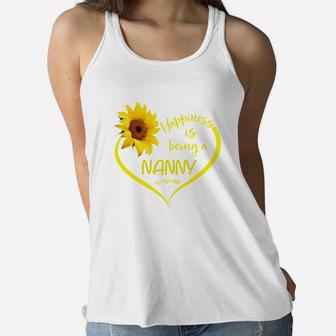 Happiness Is Being A Nanny Sunflower Heart Gift For Mothers And Grandmothers Ladies Flowy Tank - Seseable