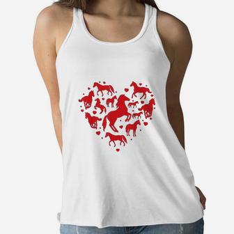 Horse Valentines Day Heart Lover Mom Farm Gift Ladies Flowy Tank - Seseable