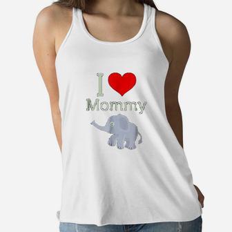 I Love Mommy To Be Mommy Gifts Mommy Baby Elephant Ladies Flowy Tank - Seseable