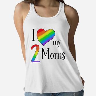 I Love My 2 Moms Pride Rainbow Heart Baby Ladies Flowy Tank - Seseable