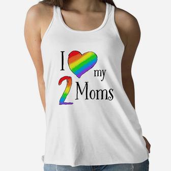 I Love My 2 Moms- Pride Rainbow Heart Baby Ladies Flowy Tank - Seseable