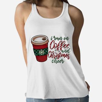 I Run On Coffee And Christmas Cheer Lovely Xmas Holiday Women Flowy Tank - Seseable