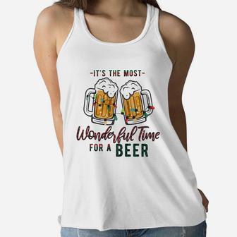 It Is The Most Wonderful Time For A Beer Christmas Day Women Flowy Tank - Seseable