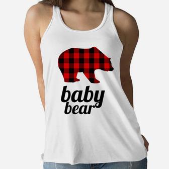 Kids Baby Bear Red Plaid Matching Mama Bear Ladies Flowy Tank - Seseable