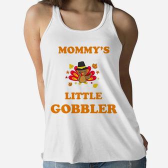 Kids Thanksgiving Mommys Little Gobbler Cute Kids Ladies Flowy Tank - Seseable
