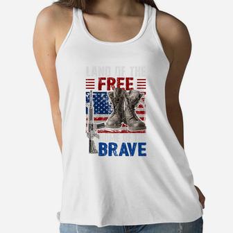 Land Of The Free Home Of The Brave US Veteran Women Flowy Tank - Seseable