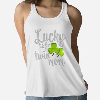Lucky To Be A Twin Mom St Patricks Day M Ladies Flowy Tank - Seseable
