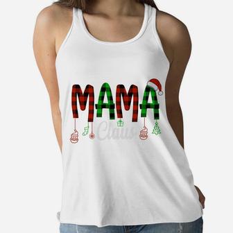 Mama Claus Family Christmas Buffalo Plaid Funny Gift For Mom Women Flowy Tank - Seseable