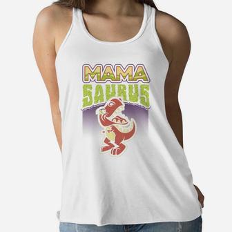 Mama Saurus Rex Funny Dinosaur birthday Ladies Flowy Tank - Seseable