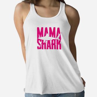 Mama Shark Funny Husband Son Daughter Gift Ladies Flowy Tank - Seseable