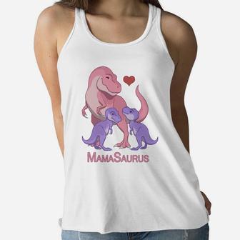 Mamasaurus Trex Mommy Twin Baby Dinosaurs Ladies Flowy Tank - Seseable