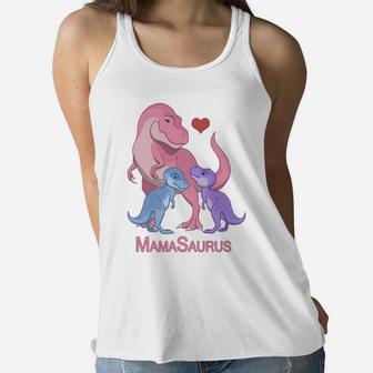 Mamasaurus Trex Mommy Two Baby Dinosaurs Ladies Flowy Tank - Seseable