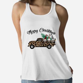 Merry Christmas Gnomes Leopard Plaid Car Funny Gift For Christmas Holiday Women Flowy Tank - Seseable