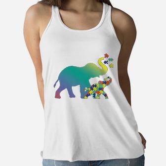 Mom Gift Design Awareness Elephant Ladies Flowy Tank - Seseable